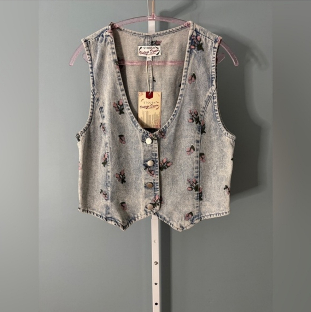 Vintage Stoosh Denim Embroidered Vest